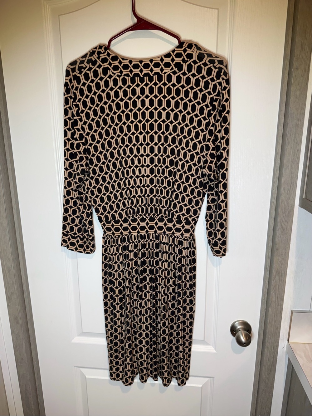 Milly of New York Long Sleeve Dress L Black Beige Geometric size L - Picture 3 of 7